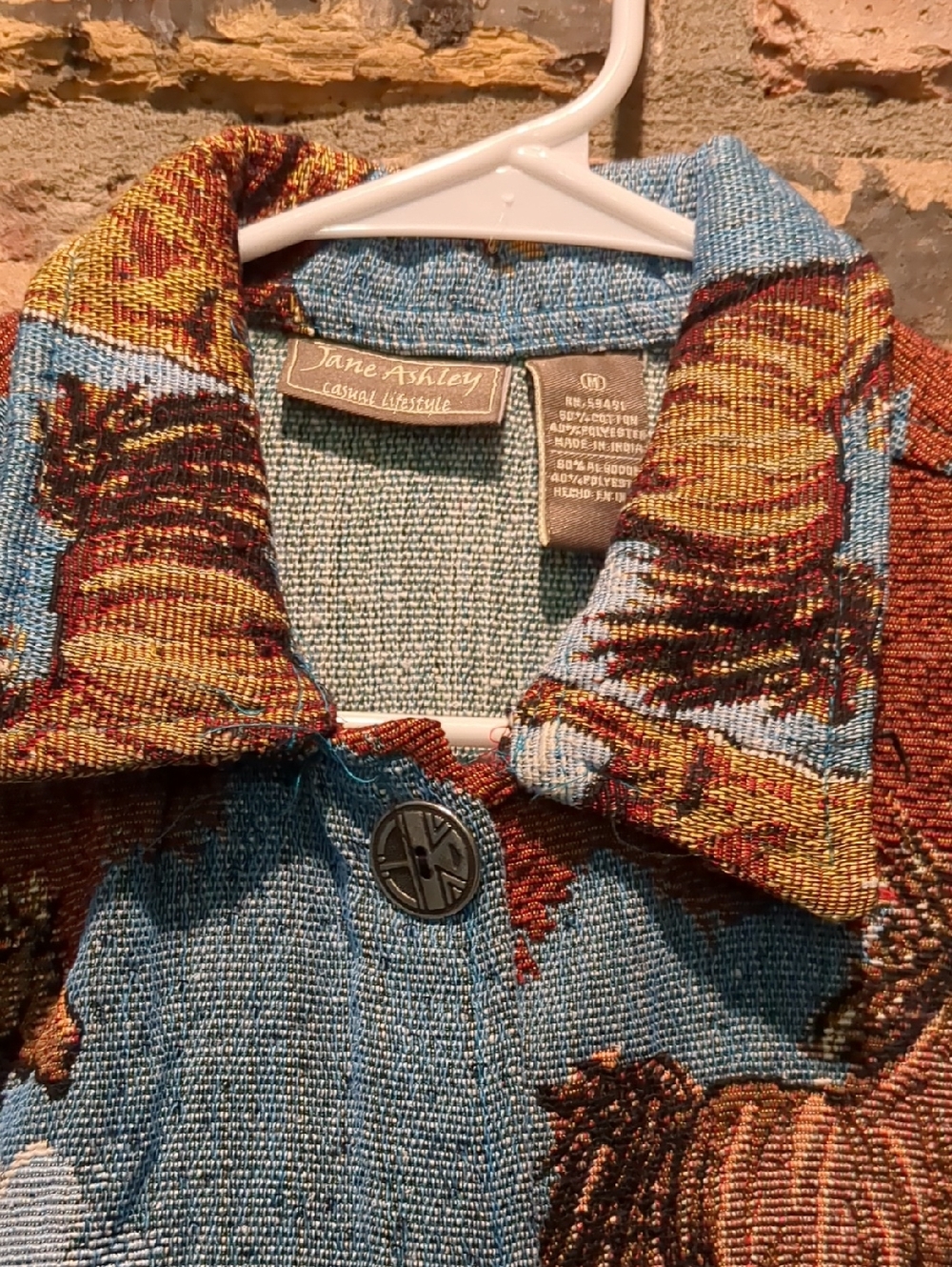 Jane Ashley Vintage Horse Tapestry Women's Blue Blouse Western Jacket, Sz Medium - Picture 4 of 8